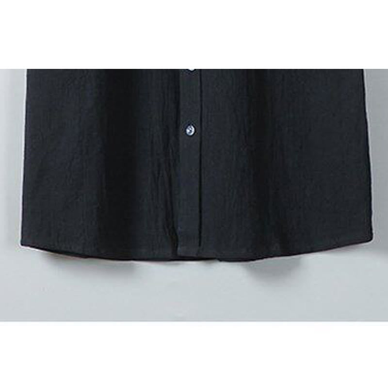 Buddha Stones Daily Printing Einfarbiges, einreihiges Herren-Kurzarmhemd aus Baumwollleinen mit Taschen - image 9