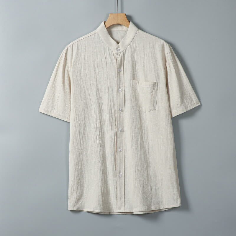 Buddha Stones Daily Printing Einfarbiges, einreihiges Herren-Kurzarmhemd aus Baumwollleinen mit Taschen - Leinen - US/ UK/AU46, EU56 (5XL) - image 11