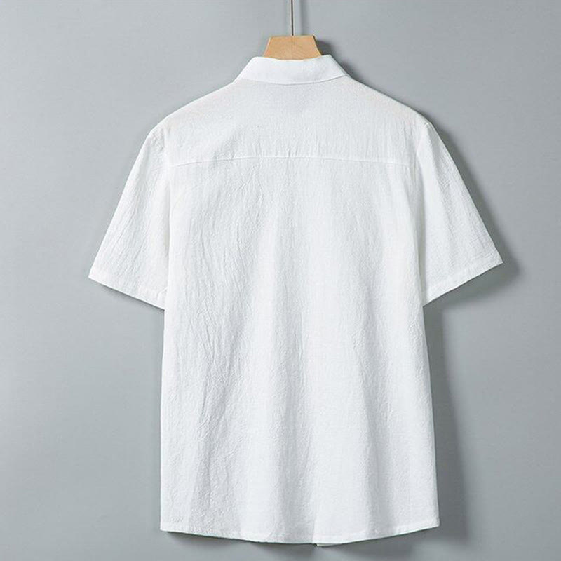 Buddha Stones Daily Printing Einfarbiges, einreihiges Herren-Kurzarmhemd aus Baumwollleinen mit Taschen - image 2