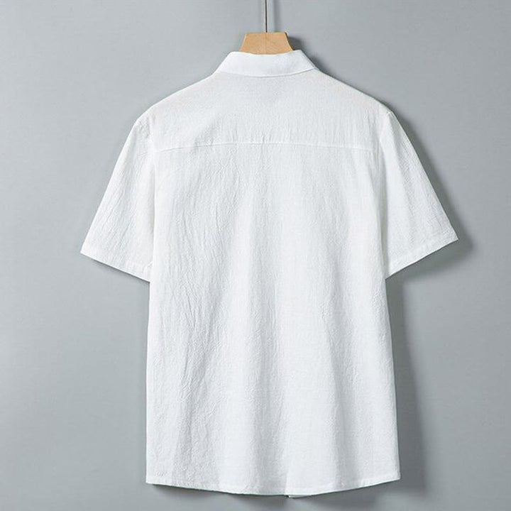 Buddha Stones Daily Printing Einfarbiges, einreihiges Herren-Kurzarmhemd aus Baumwollleinen mit Taschen - image 2