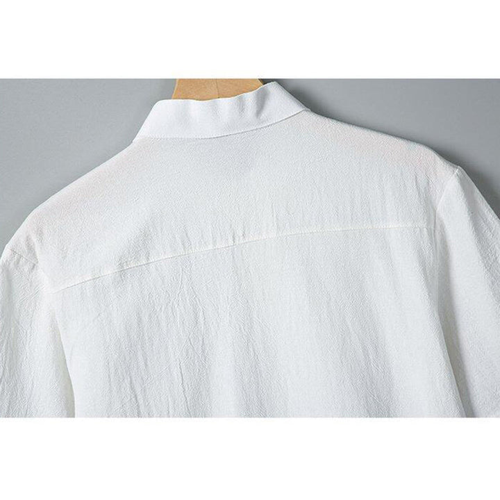 Buddha Stones Daily Printing Einfarbiges, einreihiges Herren-Kurzarmhemd aus Baumwollleinen mit Taschen - image 4