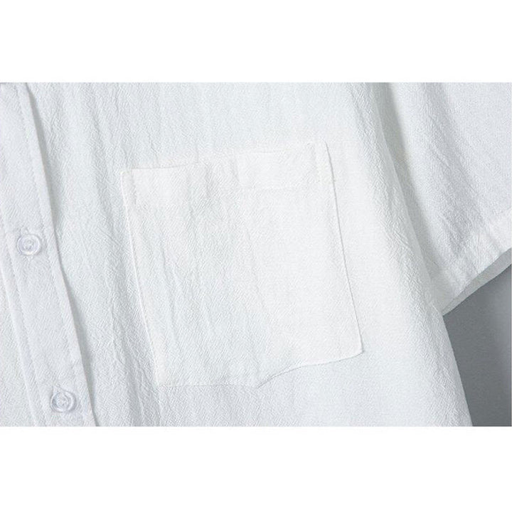 Buddha Stones Daily Printing Einfarbiges, einreihiges Herren-Kurzarmhemd aus Baumwollleinen mit Taschen - image 5