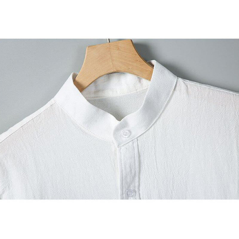 Buddha Stones Daily Printing Einfarbiges, einreihiges Herren-Kurzarmhemd aus Baumwollleinen mit Taschen - image 3