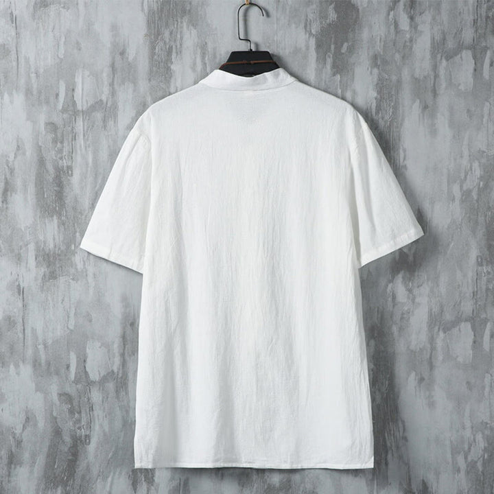 Buddha Stones Herrenhemd aus Baumwolle und Leinen, kurzärmelig, für den Alltag und Freizeit - image 2