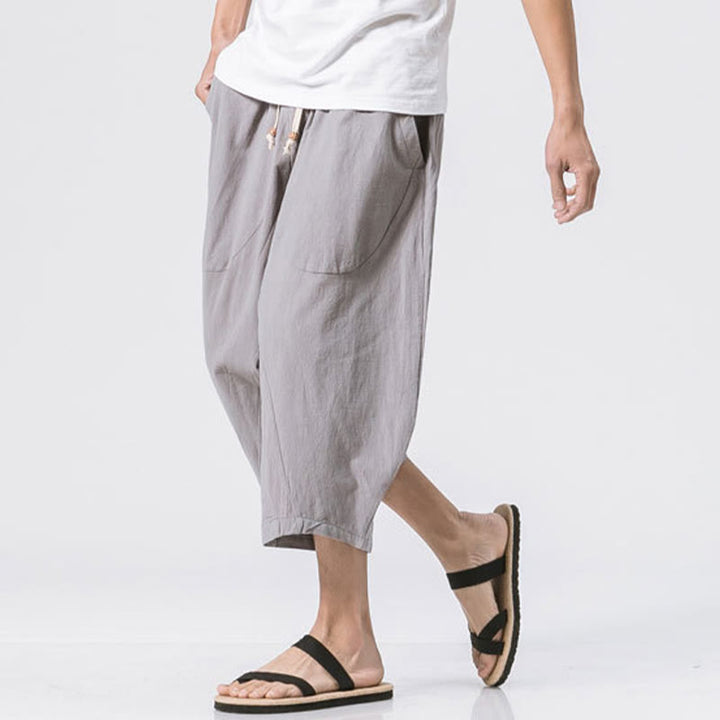 Buddha Stones Sommer-Hose aus Baumwolle und Leinen mit Kordelzug und Taschen, lässig, schlichtes Design, Länge 7–8 - image 2