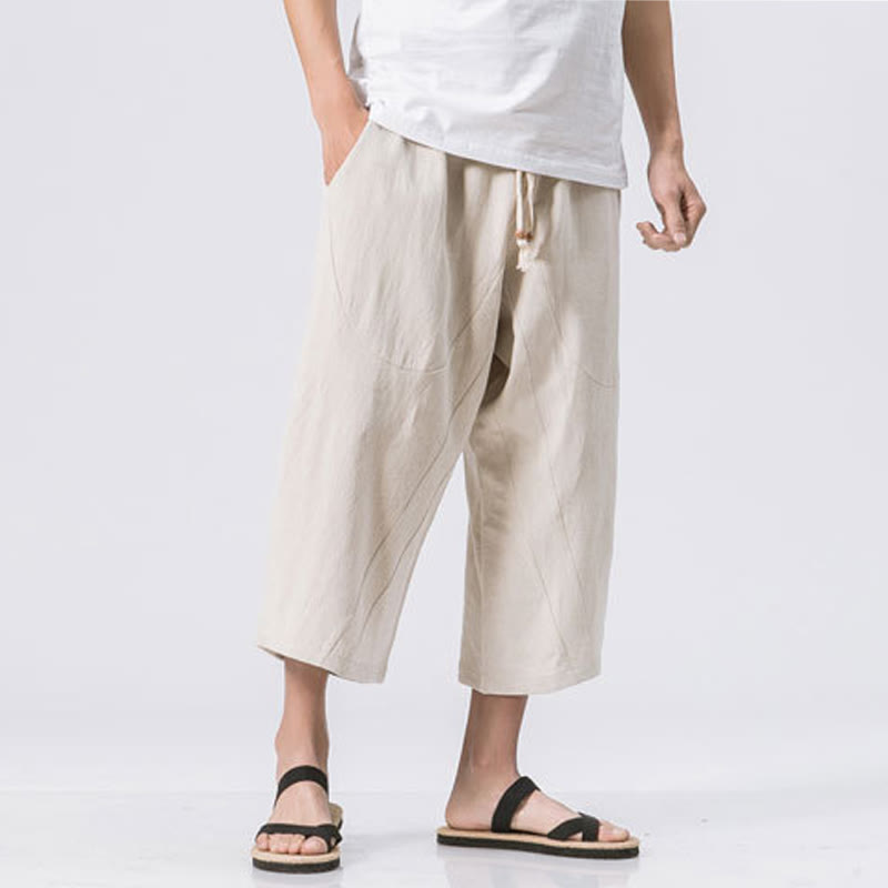 Buddha Stones Sommer-Hose aus Baumwolle und Leinen mit Kordelzug und Taschen, lässig, schlichtes Design, Länge 7–8 - image 16