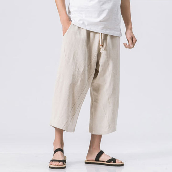 Buddha Stones Sommer-Hose aus Baumwolle und Leinen mit Kordelzug und Taschen, lässig, schlichtes Design, Länge 7–8 - image 16