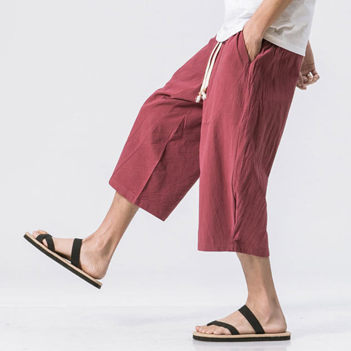 Buddha Stones Sommer-Hose aus Baumwolle und Leinen mit Kordelzug und Taschen, lässig, schlichtes Design, Länge 7–8 - image 8