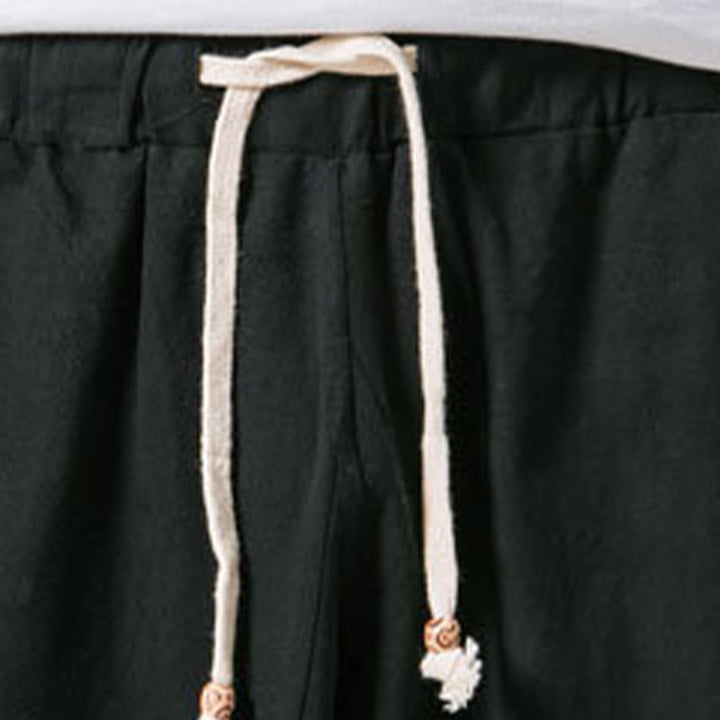 Buddha Stones Sommer-Hose aus Baumwolle und Leinen mit Kordelzug und Taschen, lässig, schlichtes Design, Länge 7–8 - image 12