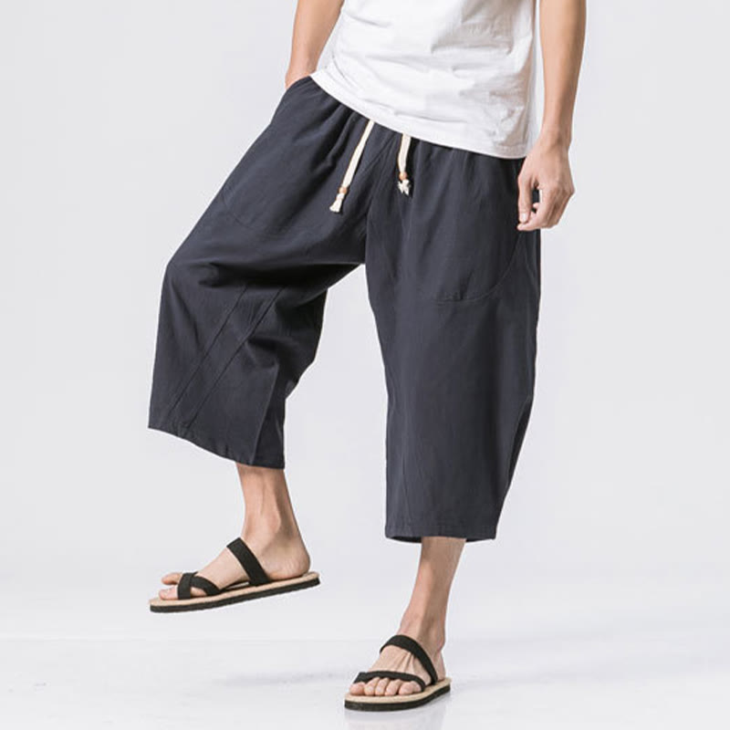 Buddha Stones Sommer-Hose aus Baumwolle und Leinen mit Kordelzug und Taschen, lässig, schlichtes Design, Länge 7–8 - Mitternachtsblau - US/ UK/AU46，EU56 (5XL) - image 17