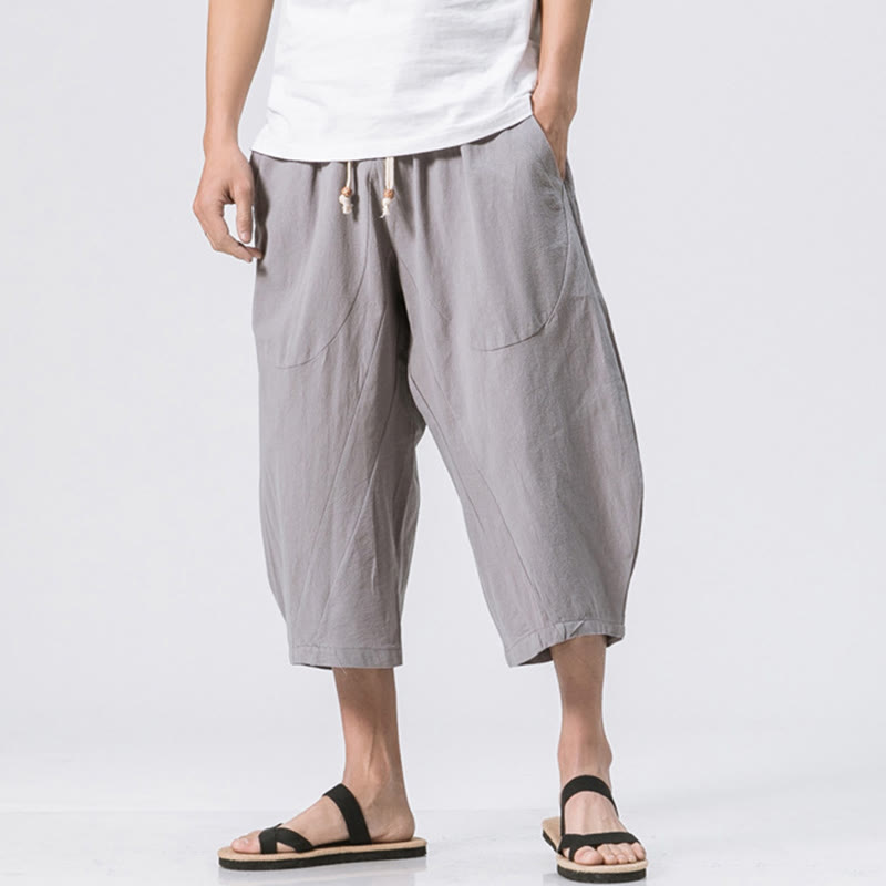 Buddha Stones Sommer-Hose aus Baumwolle und Leinen mit Kordelzug und Taschen, lässig, schlichtes Design, Länge 7–8 - Hellgrau - US/ UK/AU46，EU56 (5XL) - image 1