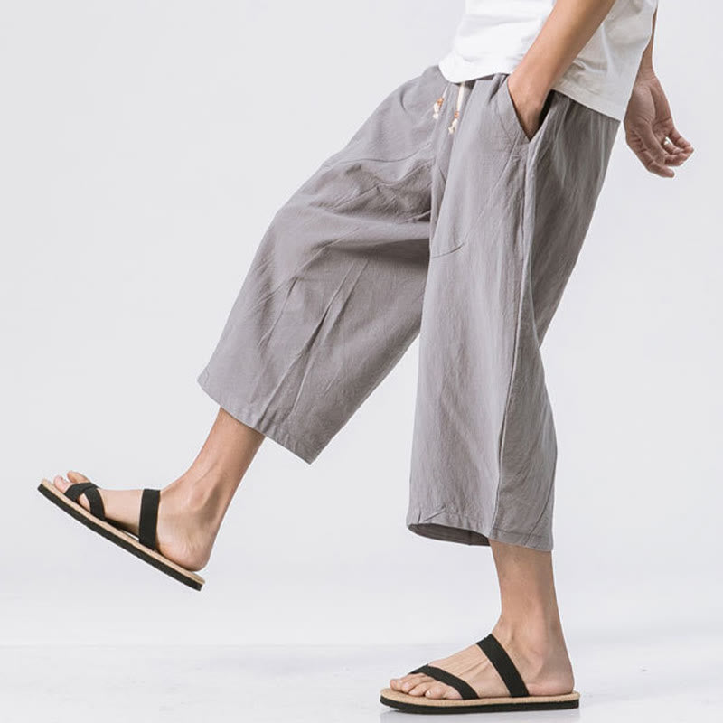 Buddha Stones Sommer-Hose aus Baumwolle und Leinen mit Kordelzug und Taschen, lässig, schlichtes Design, Länge 7–8 - image 4
