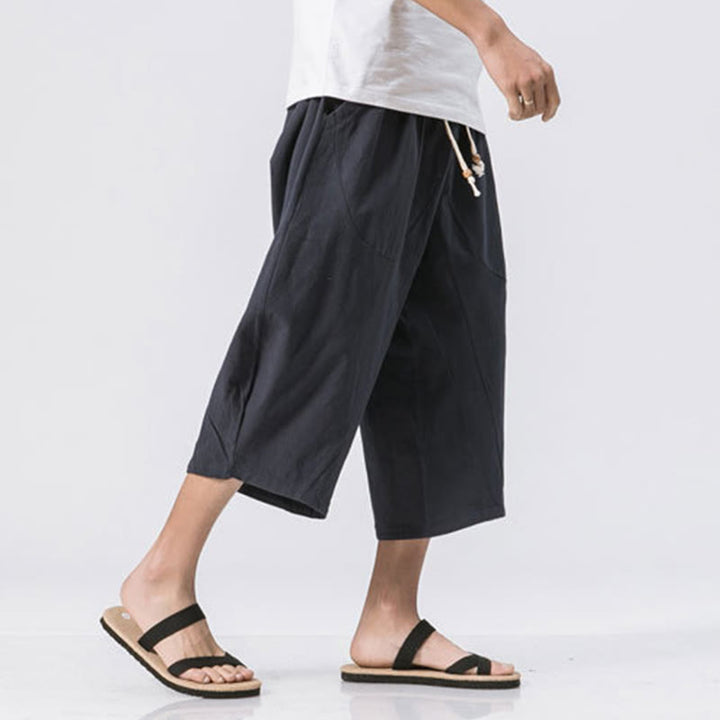 Buddha Stones Sommer-Hose aus Baumwolle und Leinen mit Kordelzug und Taschen, lässig, schlichtes Design, Länge 7–8 - image 18