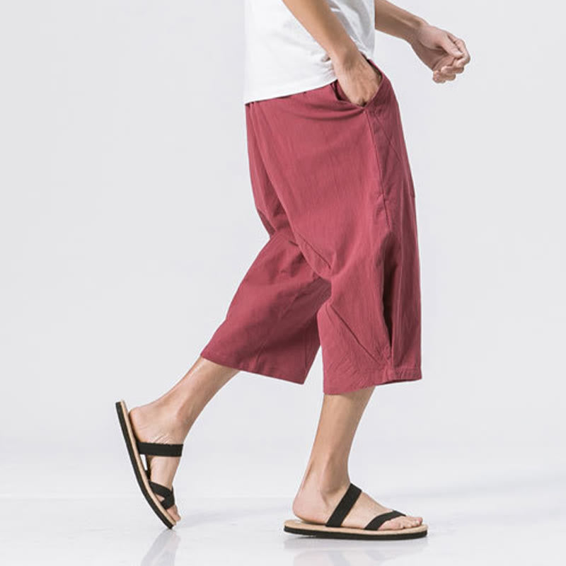 Buddha Stones Sommer-Hose aus Baumwolle und Leinen mit Kordelzug und Taschen, lässig, schlichtes Design, Länge 7–8 - image 6