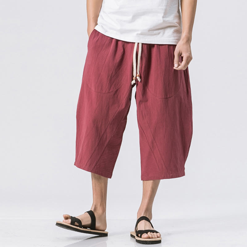 Buddha Stones Sommer-Hose aus Baumwolle und Leinen mit Kordelzug und Taschen, lässig, schlichtes Design, Länge 7–8 - Purpur - US/ UK/AU46，EU56 (5XL) - image 5