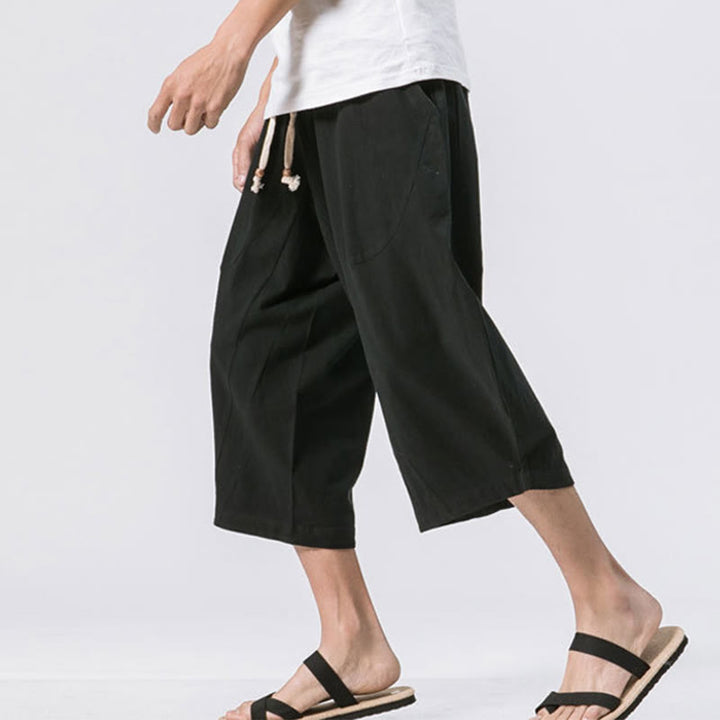 Buddha Stones Sommer-Hose aus Baumwolle und Leinen mit Kordelzug und Taschen, lässig, schlichtes Design, Länge 7–8 - image 11