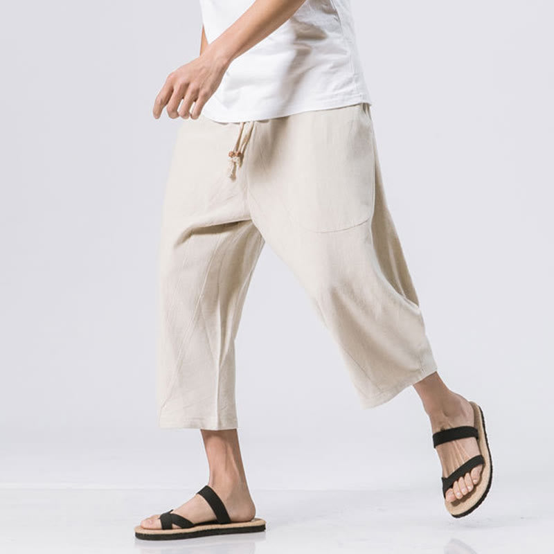 Buddha Stones Sommer-Hose aus Baumwolle und Leinen mit Kordelzug und Taschen, lässig, schlichtes Design, Länge 7–8 - Beige - US/ UK/AU46，EU56 (5XL) - image 14