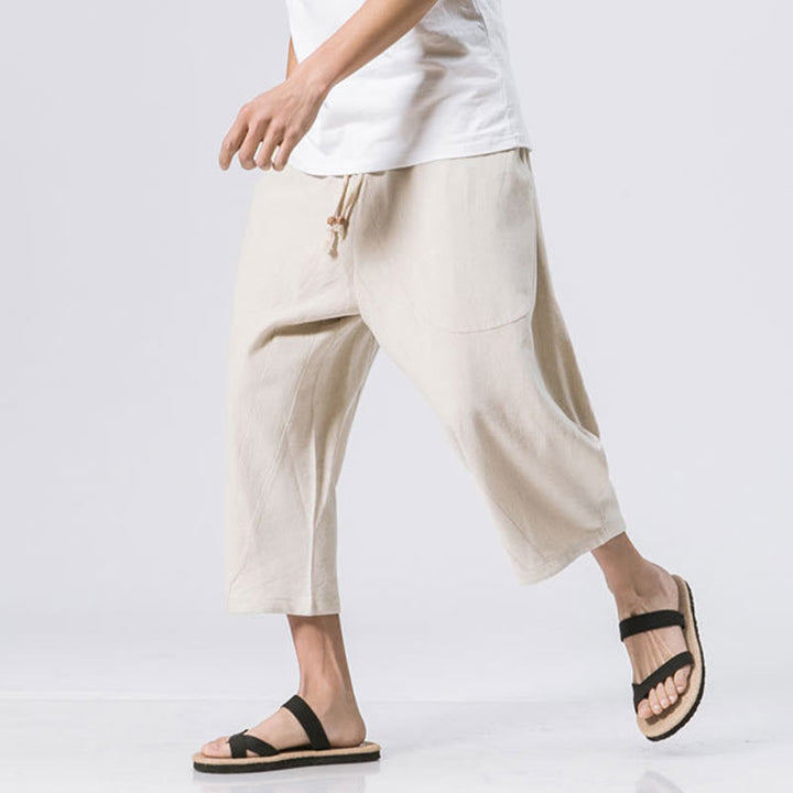 Buddha Stones Sommer-Hose aus Baumwolle und Leinen mit Kordelzug und Taschen, lässig, schlichtes Design, Länge 7–8 - Beige - US/ UK/AU46，EU56 (5XL) - image 14