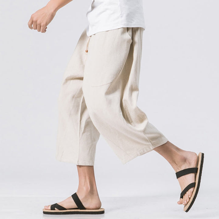 Buddha Stones Sommer-Hose aus Baumwolle und Leinen mit Kordelzug und Taschen, lässig, schlichtes Design, Länge 7–8 - image 15