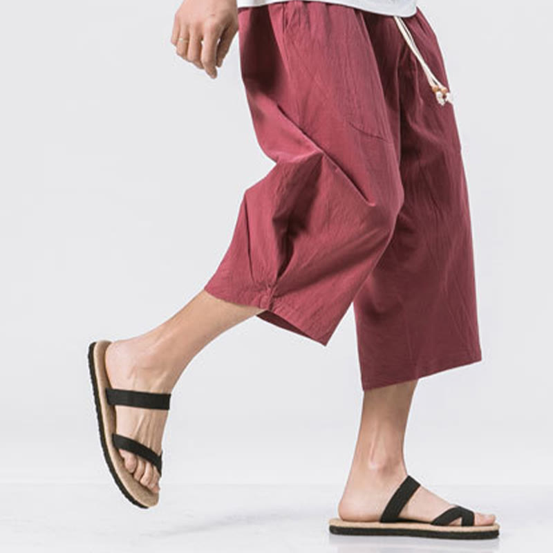 Buddha Stones Sommer-Hose aus Baumwolle und Leinen mit Kordelzug und Taschen, lässig, schlichtes Design, Länge 7–8 - image 7