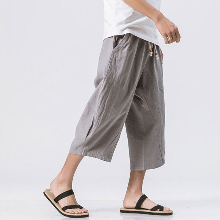 Buddha Stones Sommer-Hose aus Baumwolle und Leinen mit Kordelzug und Taschen, lässig, schlichtes Design, Länge 7–8 - image 3