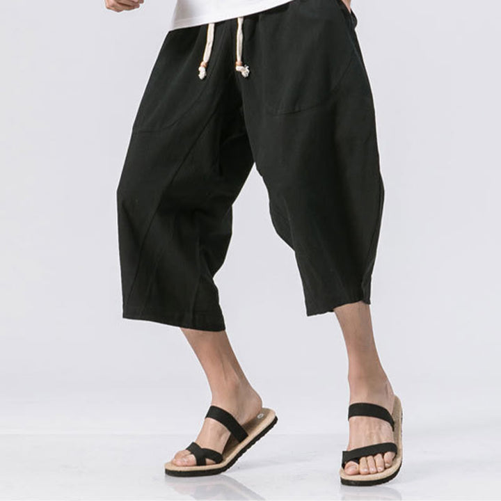 Buddha Stones Sommer-Hose aus Baumwolle und Leinen mit Kordelzug und Taschen, lässig, schlichtes Design, Länge 7–8 - image 10