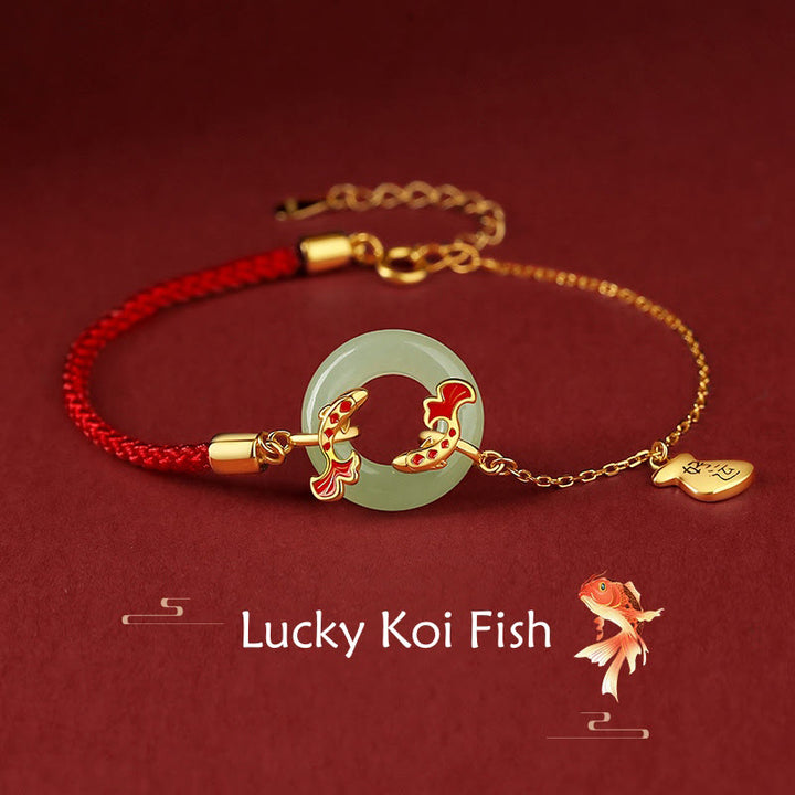 Buddha Stones 999 Sterling Silber Hetian Weiß Jade Double Koi Fish Friedensschnalle Glücksbringer Reichtum Armband
