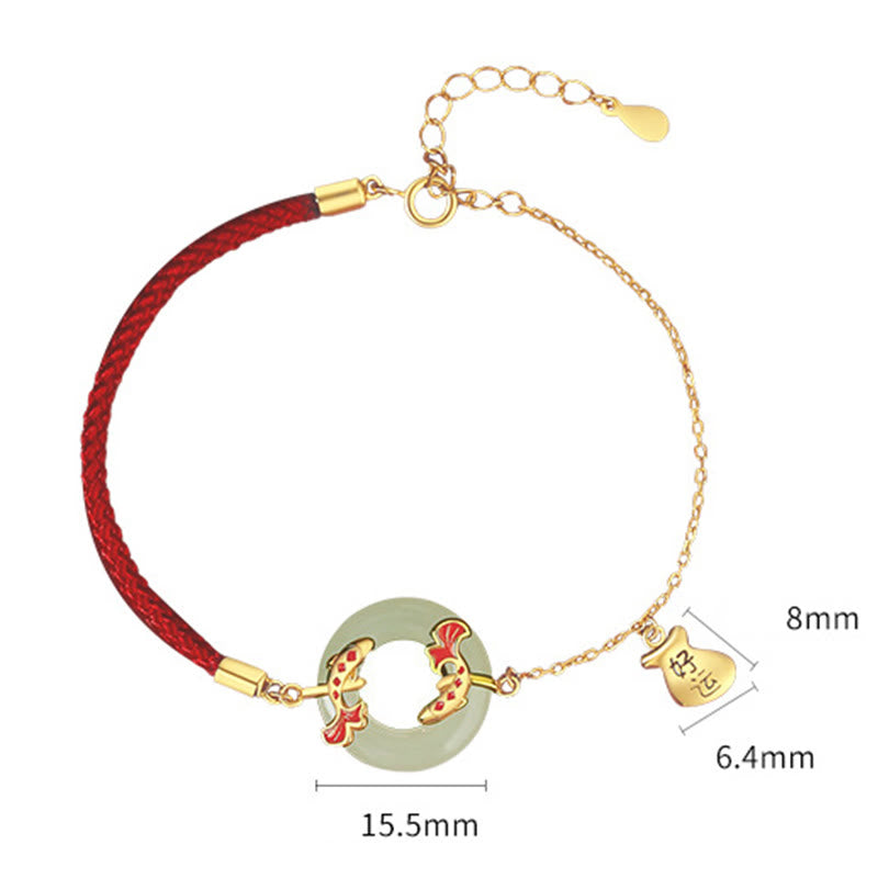 Buddha Stones 999 Sterling Silber Hetian Weiß Jade Double Koi Fish Friedensschnalle Glücksbringer Reichtum Armband - image 8