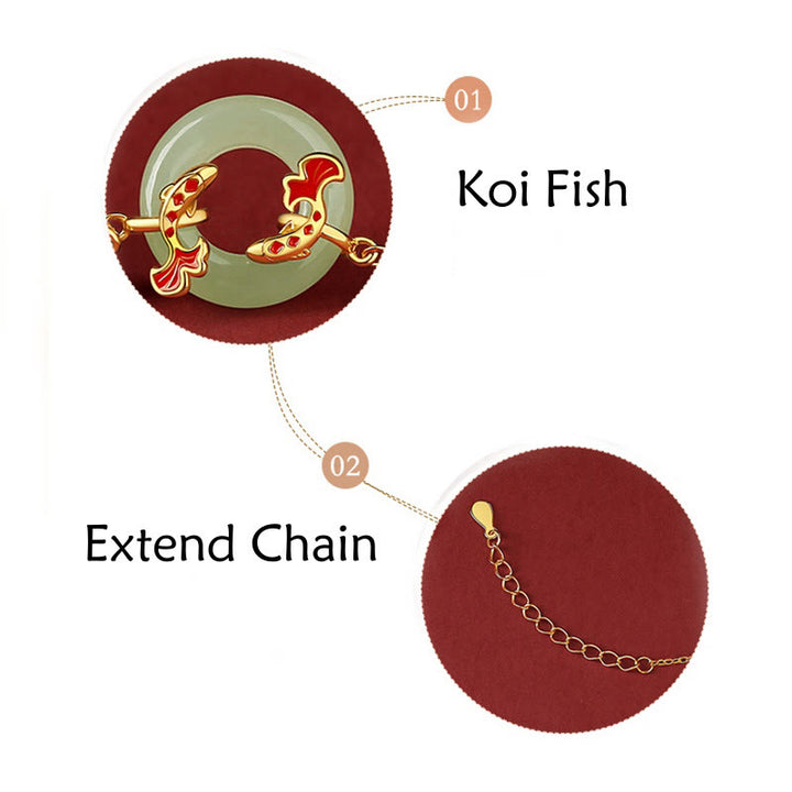 Buddha Stones 999 Sterling Silber Hetian Weiß Jade Double Koi Fish Friedensschnalle Glücksbringer Reichtum Armband - image 6