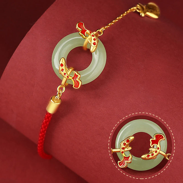 Buddha Stones 999 Sterling Silber Hetian Weiß Jade Double Koi Fish Friedensschnalle Glücksbringer Reichtum Armband