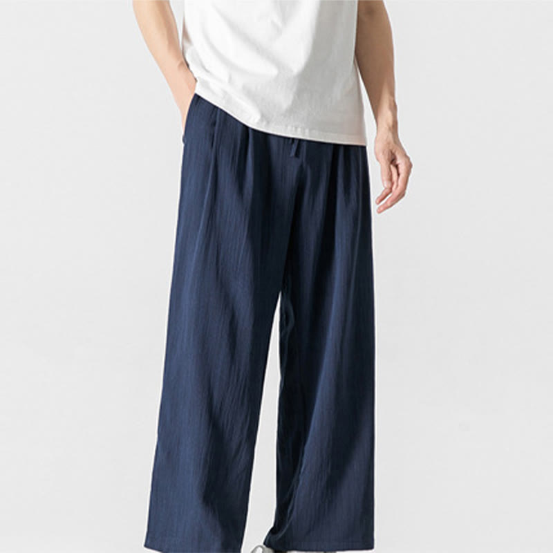 Buddha Stones Sommer-Hose aus lässiger Baumwolle und Leinen mit geradem Bein, für Herren, mit Kordelzug und Taschen - image 26