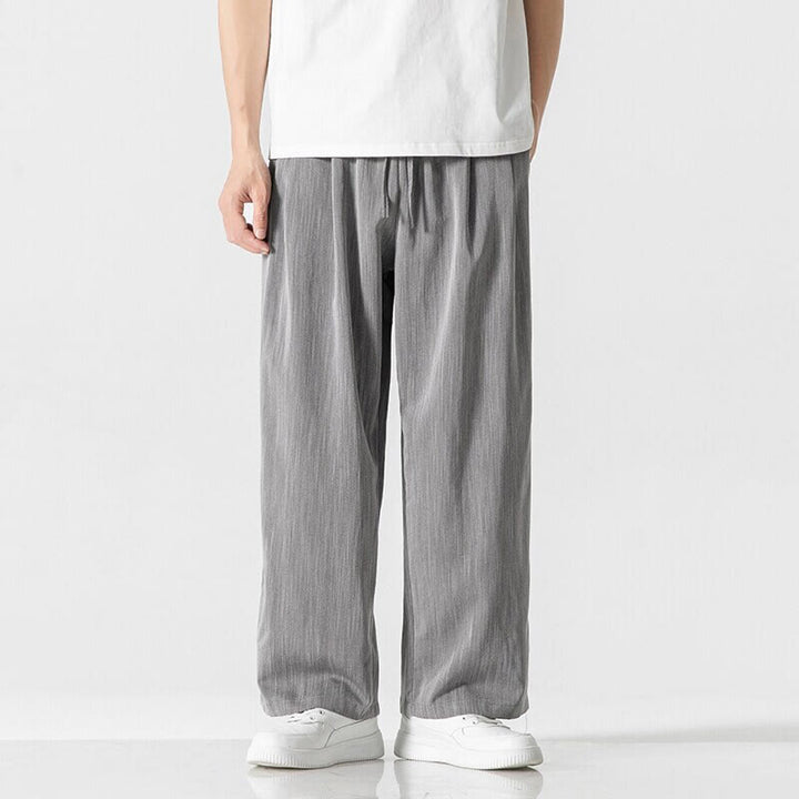Buddha Stones Sommer-Hose aus lässiger Baumwolle und Leinen mit geradem Bein, für Herren, mit Kordelzug und Taschen