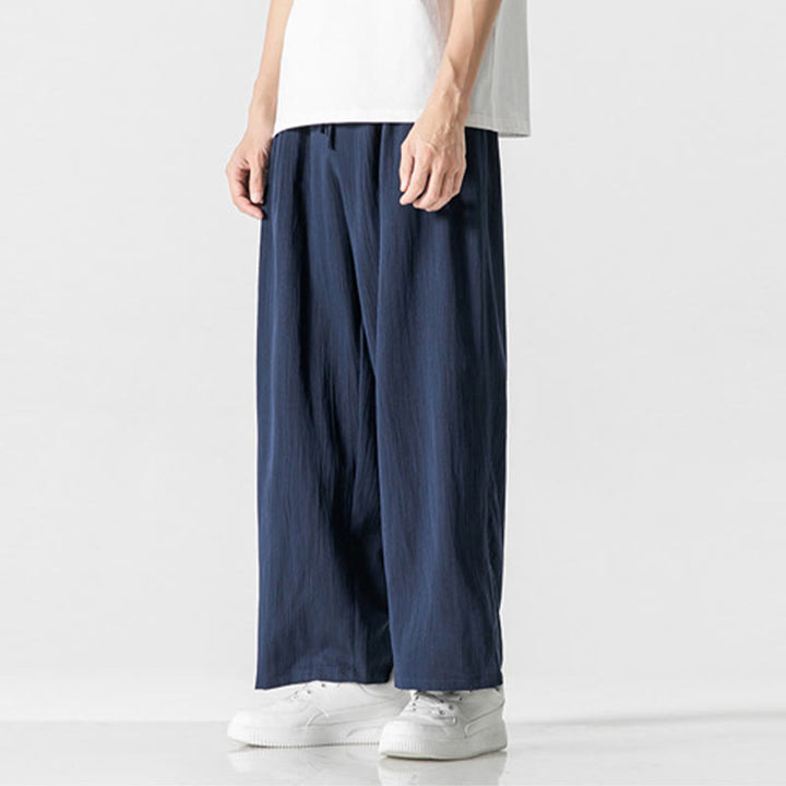 Buddha Stones Sommer-Hose aus lässiger Baumwolle und Leinen mit geradem Bein, für Herren, mit Kordelzug und Taschen