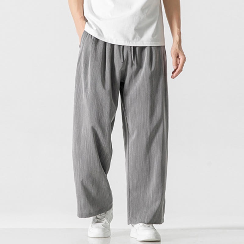 Buddha Stones Sommer-Hose aus lässiger Baumwolle und Leinen mit geradem Bein, für Herren, mit Kordelzug und Taschen - Silber - US/UK/AU46, EU56 (5XL) - image 0