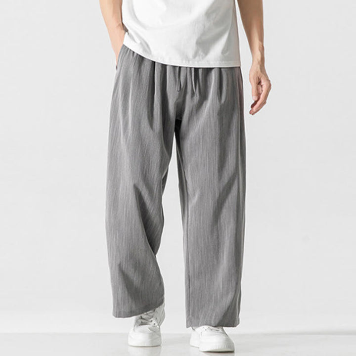 Buddha Stones Sommer-Hose aus lässiger Baumwolle und Leinen mit geradem Bein, für Herren, mit Kordelzug und Taschen - Silber - US/UK/AU46, EU56 (5XL) - image 0