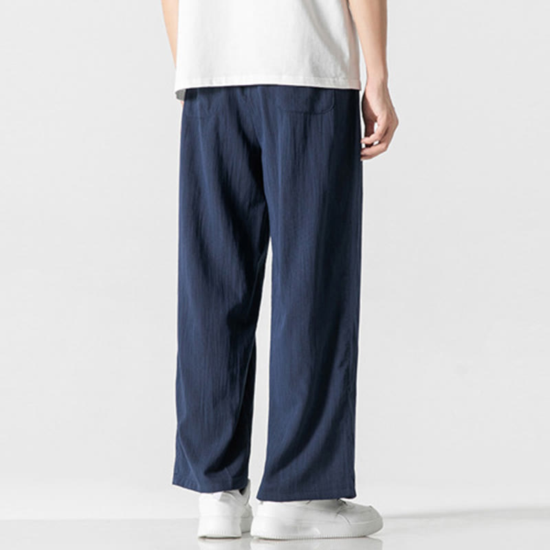 Buddha Stones Sommer-Hose aus lässiger Baumwolle und Leinen mit geradem Bein, für Herren, mit Kordelzug und Taschen - image 23