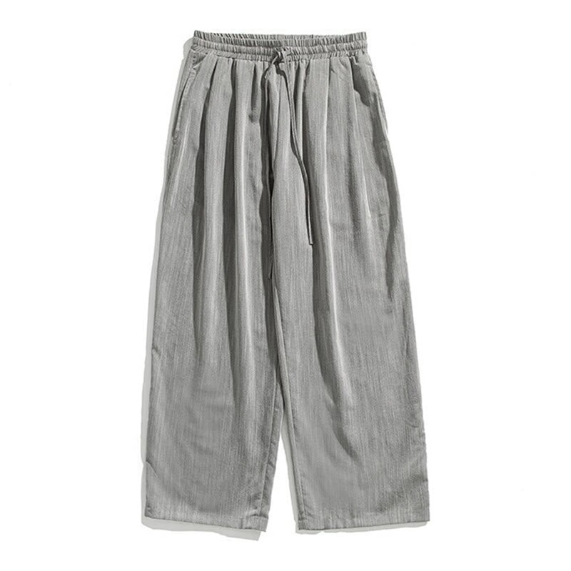 Buddha Stones Sommer-Hose aus lässiger Baumwolle und Leinen mit geradem Bein, für Herren, mit Kordelzug und Taschen