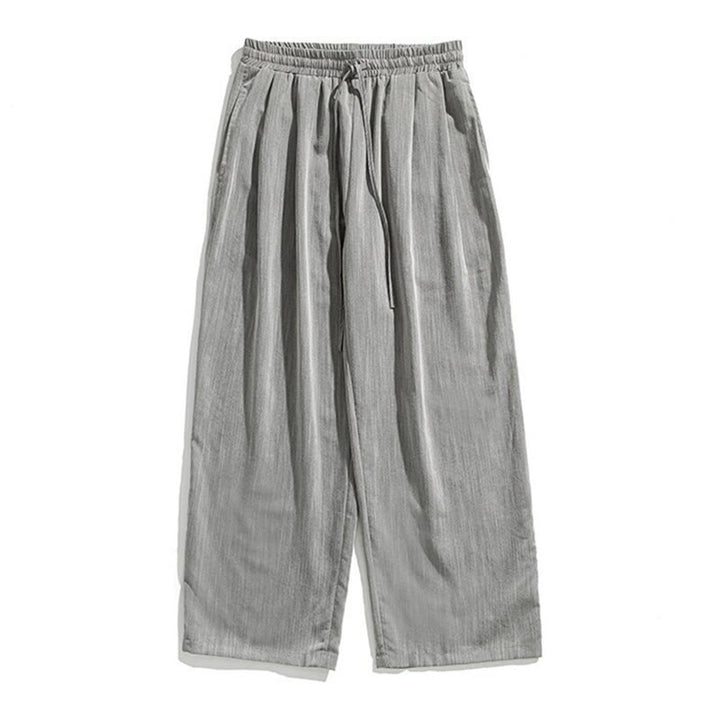 Buddha Stones Sommer-Hose aus lässiger Baumwolle und Leinen mit geradem Bein, für Herren, mit Kordelzug und Taschen