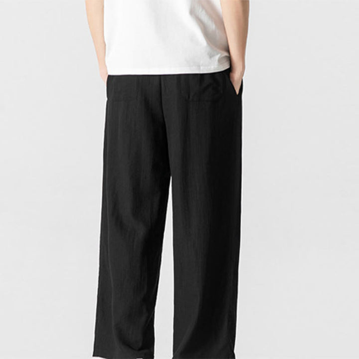 Buddha Stones Sommer-Hose aus lässiger Baumwolle und Leinen mit geradem Bein, für Herren, mit Kordelzug und Taschen - image 19