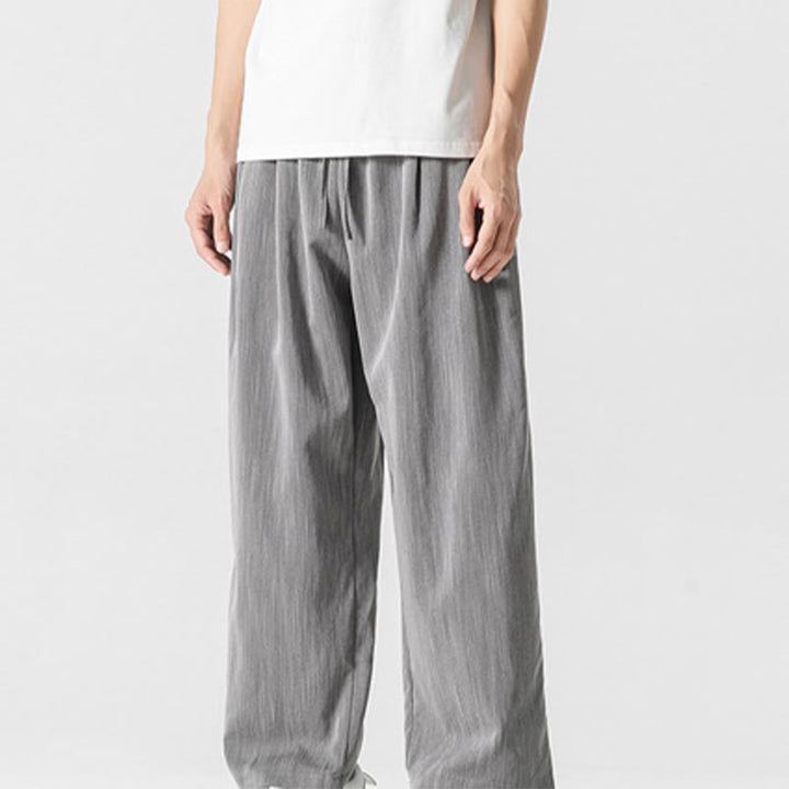 Buddha Stones Sommer-Hose aus lässiger Baumwolle und Leinen mit geradem Bein, für Herren, mit Kordelzug und Taschen