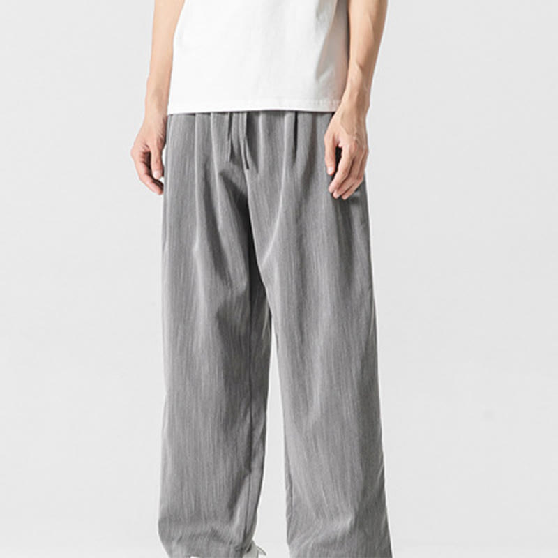 Buddha Stones Sommer-Hose aus lässiger Baumwolle und Leinen mit geradem Bein, für Herren, mit Kordelzug und Taschen - image 1