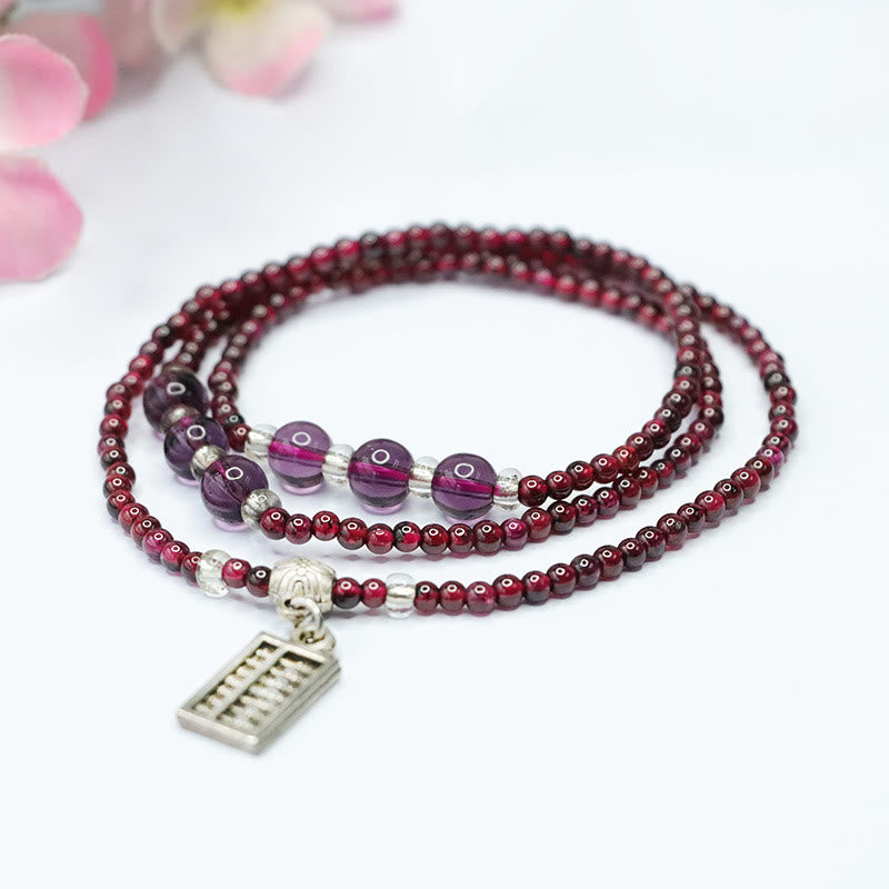 Buddha Stones Natürlicher Granat Elefant Abakus Glückstasche PiXiu Schutz Dreifach Wickelarmband