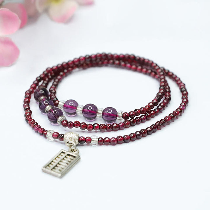 Buddha Stones Natürlicher Granat Elefant Abakus Glückstasche PiXiu Schutz Dreifach Wickelarmband