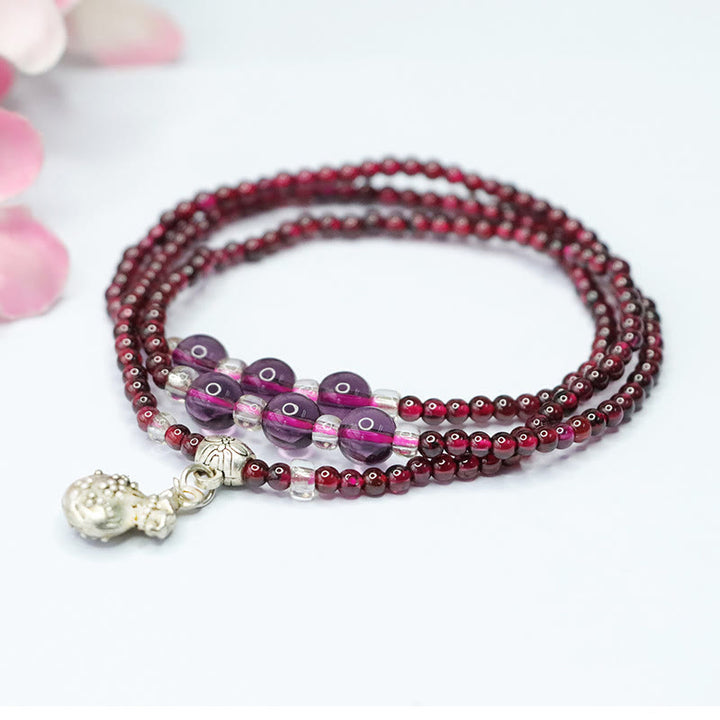 Buddha Stones Natürlicher Granat Elefant Abakus Glückstasche PiXiu Schutz Dreifach Wickelarmband