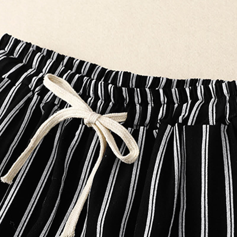 Buddha Stones Lässige Damenhose mit weitem Bein und Streifen aus Acryl zum Schnüren und mit Taschen - image 1