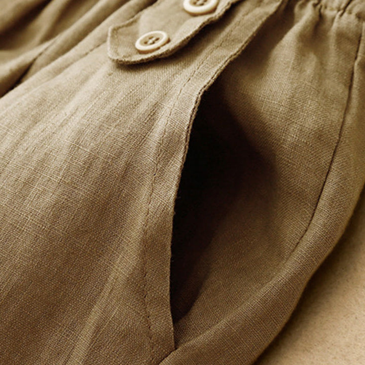 Buddha Stones Sommer-Haremshose aus Baumwolle und Leinen, einfarbig, lässig, Länge 7–8, Knöpfe, mit Taschen - image 1