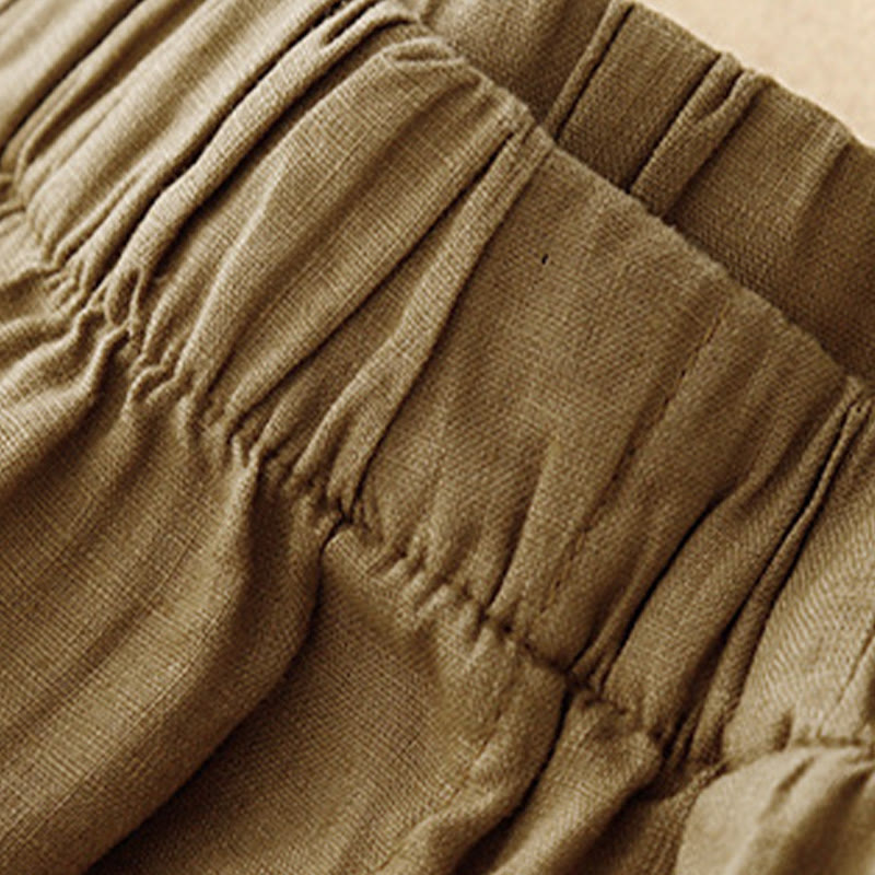 Buddha Stones Sommer-Haremshose aus Baumwolle und Leinen, einfarbig, lässig, Länge 7–8, Knöpfe, mit Taschen - image 2