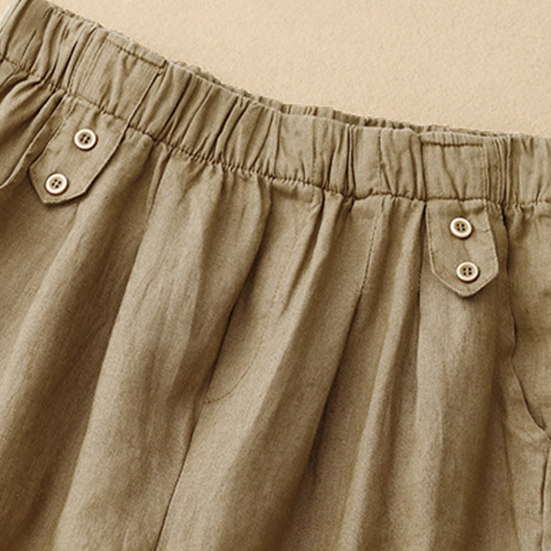 Buddha Stones Sommer-Haremshose aus Baumwolle und Leinen, einfarbig, lässig, Länge 7–8, Knöpfe, mit Taschen - image 3