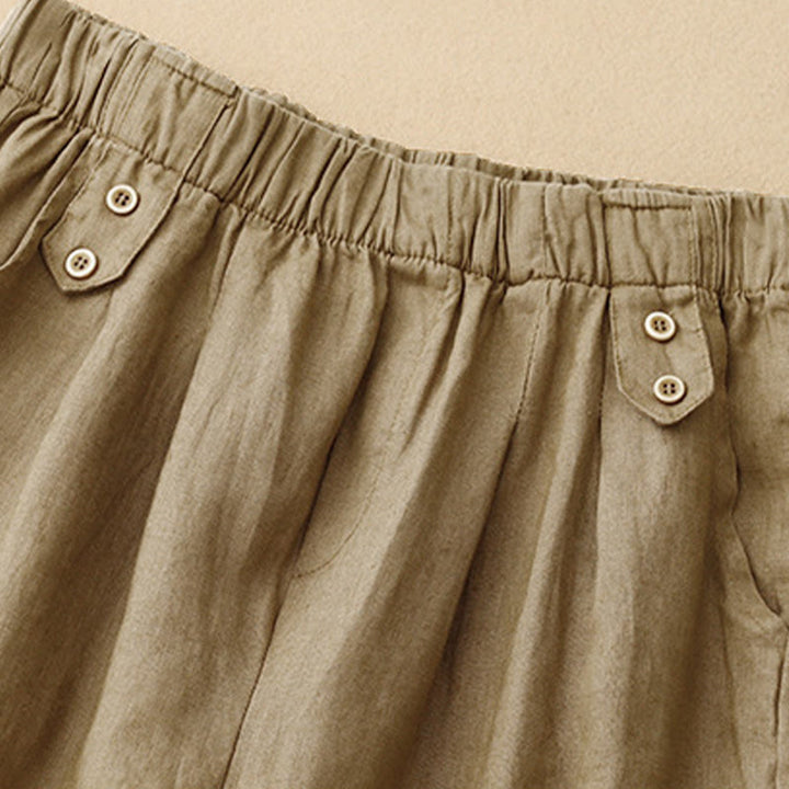 Buddha Stones Sommer-Haremshose aus Baumwolle und Leinen, einfarbig, lässig, Länge 7–8, Knöpfe, mit Taschen - image 3