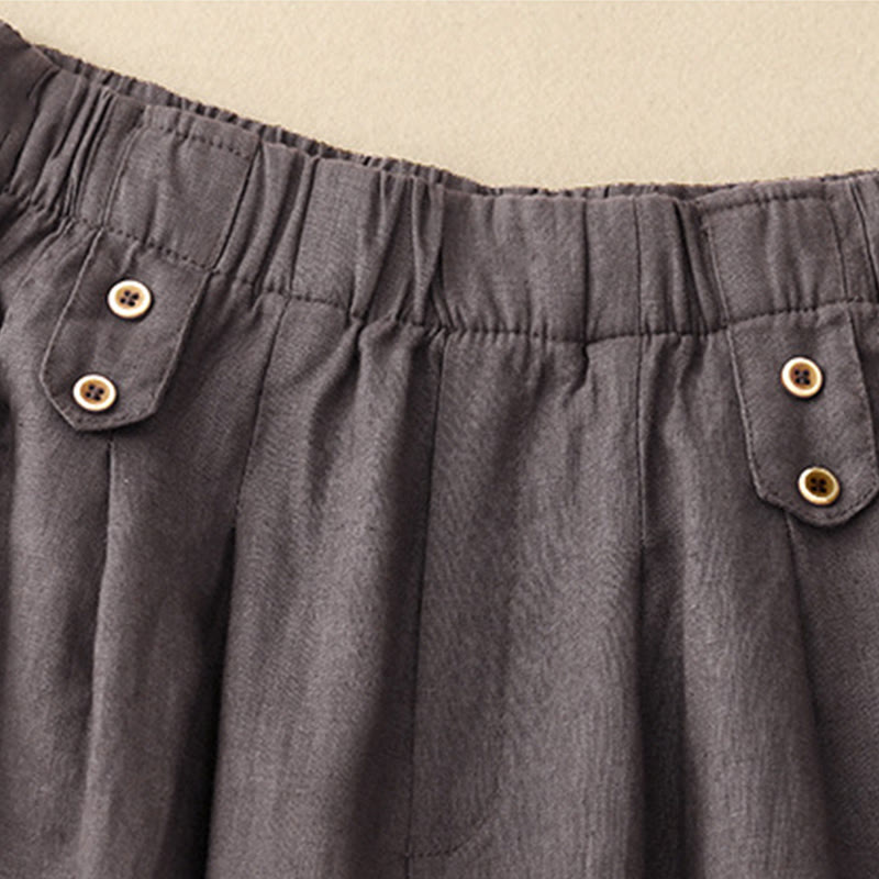 Buddha Stones Sommer-Haremshose aus Baumwolle und Leinen, einfarbig, lässig, Länge 7–8, Knöpfe, mit Taschen - image 9